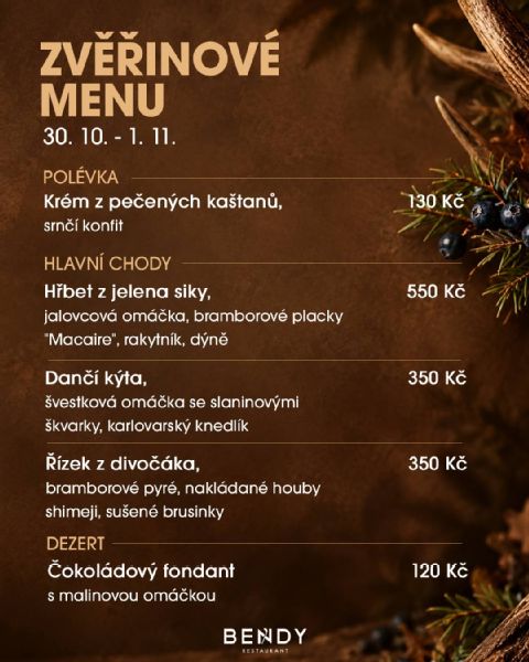 30. 10. - 1. 11. 2026 Zvěřinové menu